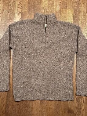 Carraig Donn Donegal Wool Beige Brown 1/4 Zip Thick Knit Sweater Womens 2XL